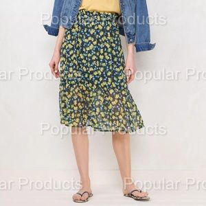 LC Lauren Conrad | Tiered Smock-Waist Midi Skirt, Navy Lemons